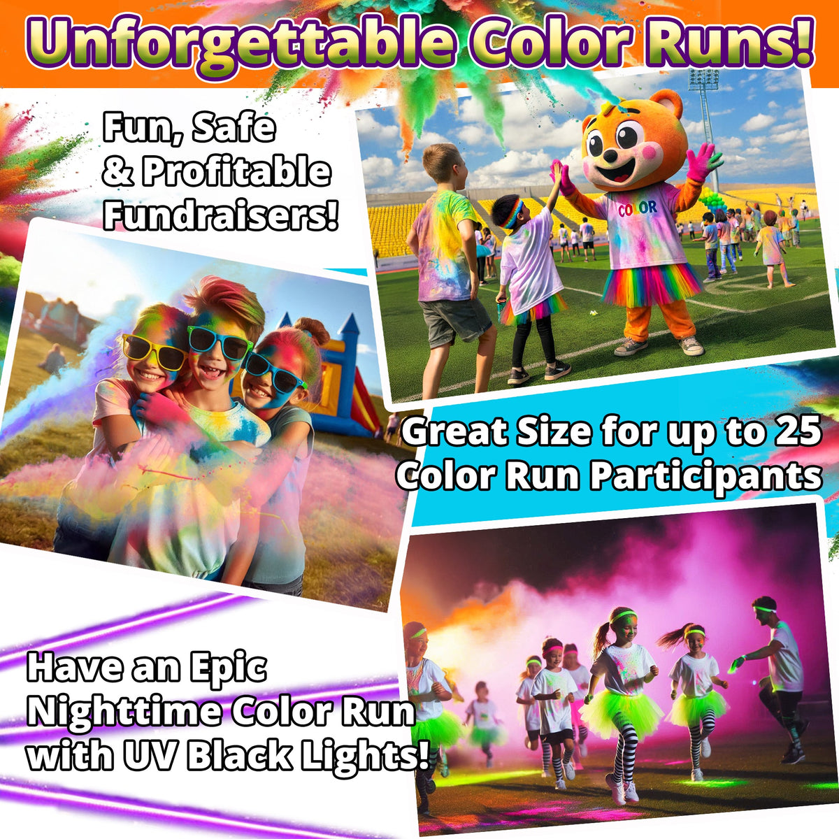 NEON COLOR POWDER: 4 Color Packung! 5,44 kg (5,5kg) für Color Runs & Glow Partys