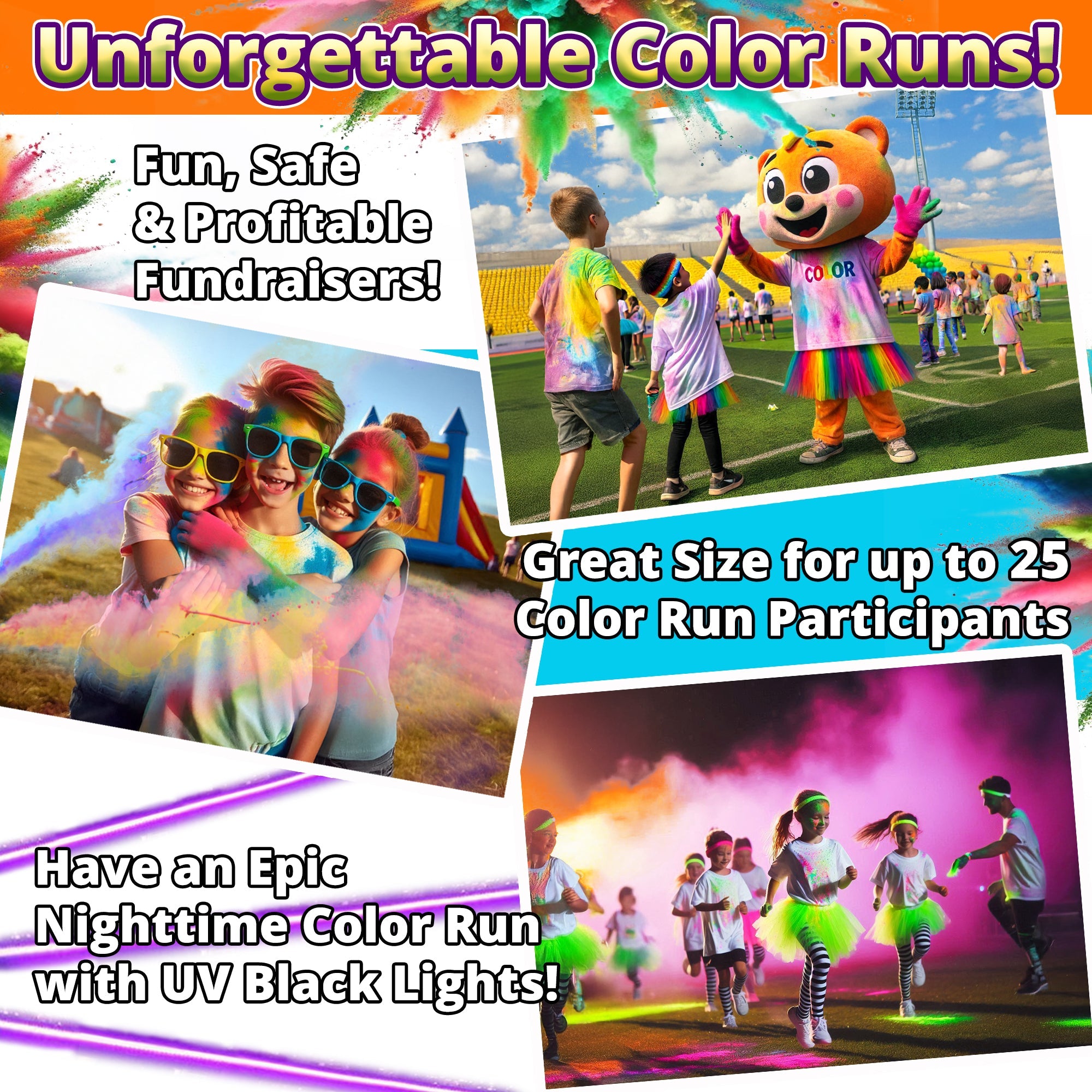 NEON COLOR POWDER: 4 Color Packung! 5,44 kg (5,5kg) für Color Runs & Glow Partys