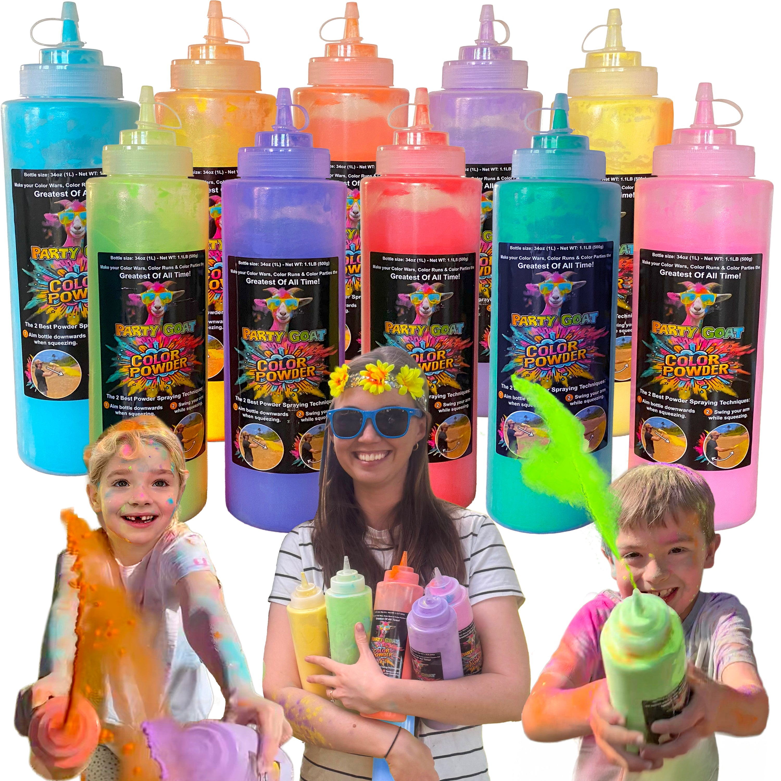 Farblauf-Pulverpressflaschen. Extra große 964 g Farbblaster für Color Wars. jeweils 0,5 kg, Packung von 10