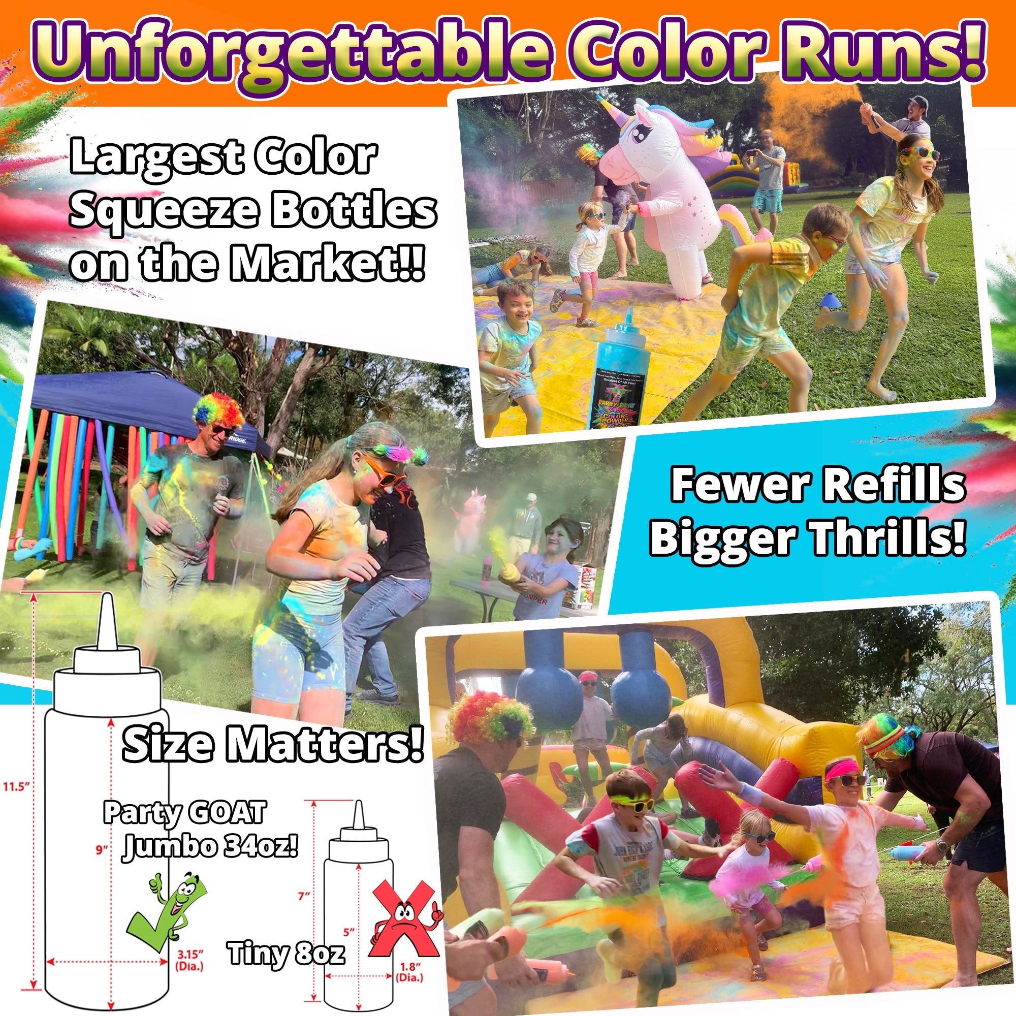 Farblauf-Pulverpressflaschen. Extra große 964 g Farbblaster für Color Wars. jeweils 0,5 kg, Packung von 10