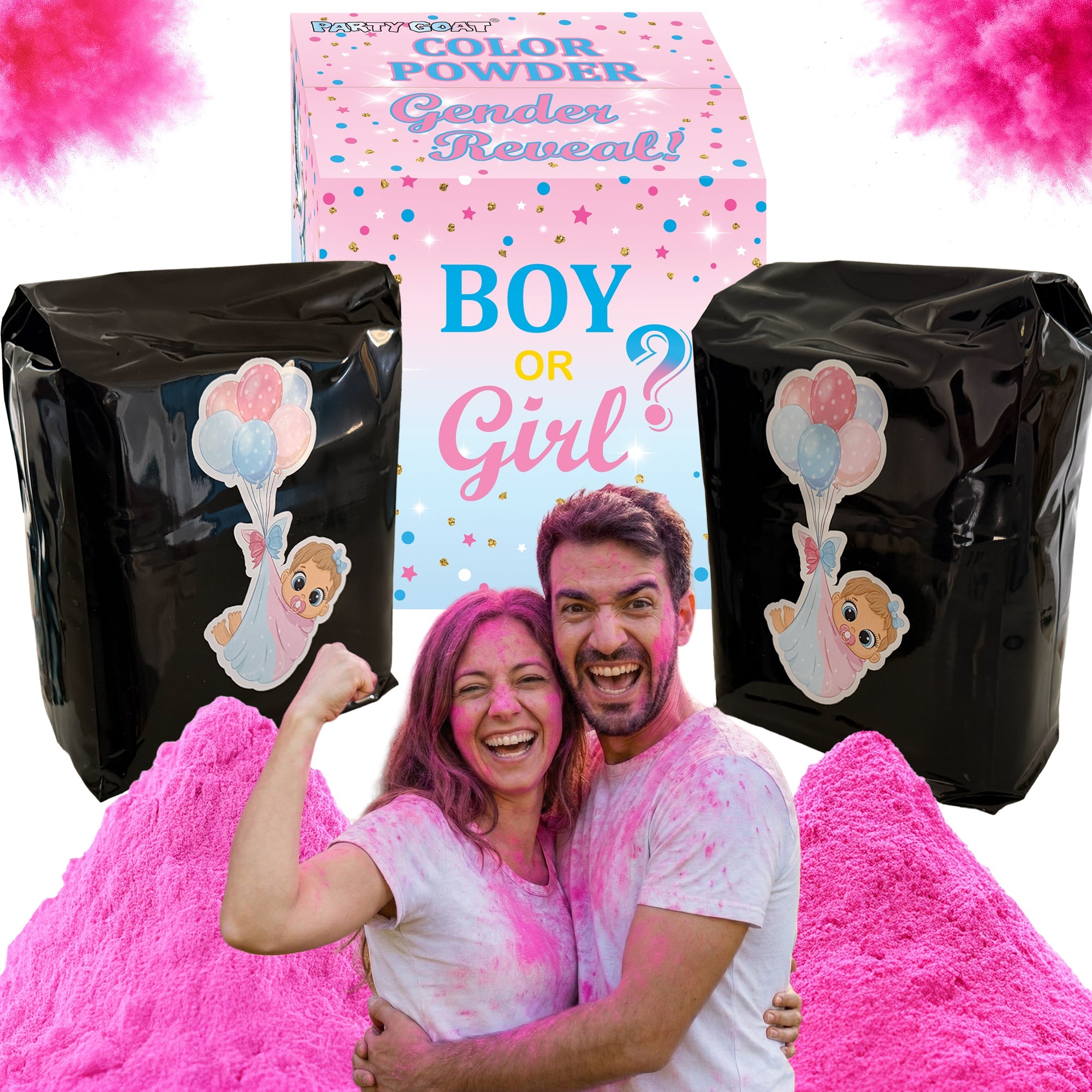 Gender Reveal Pulver - 2,72 kg lebendiges blaues oder rosa Pulver in Blackout-Taschen