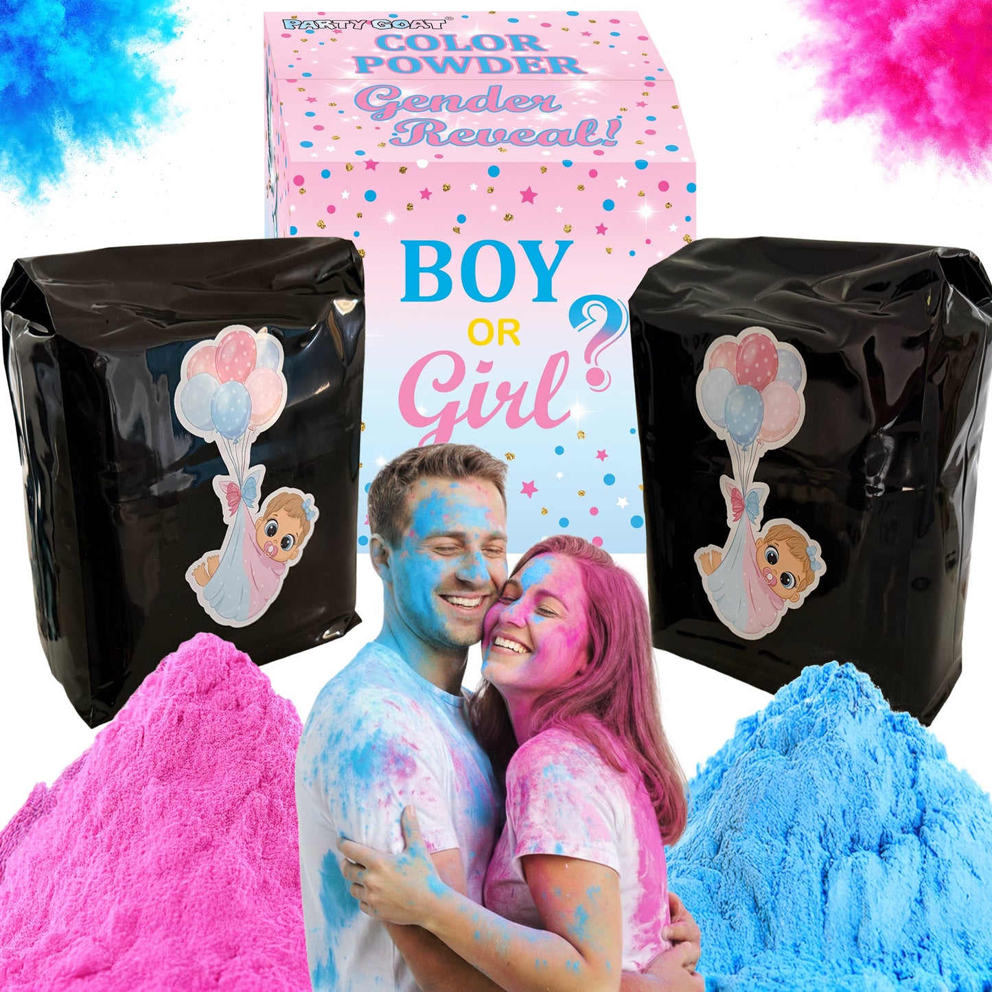 Gender Reveal Pulver - 2,72 kg lebendiges blaues oder rosa Pulver in Blackout-Taschen